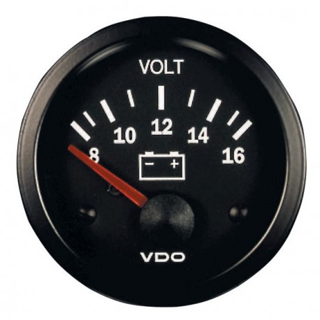 Manómetro Voltímetro VDO 8 / 16 Voltios Internacional Diámetro 52 Fondo Negro