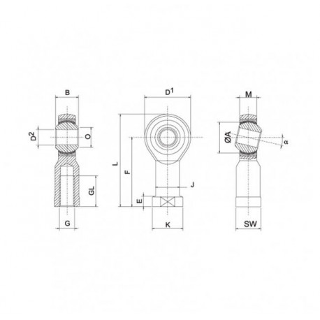 Rótula Reforzado  SE Macho Paso Derecho 20mm / 1.5mm