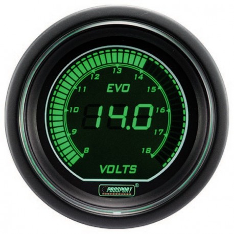 Manómetro Digital Pro-Sport Voltímetro  52mm 8 a 18Volts Verde/Blanco